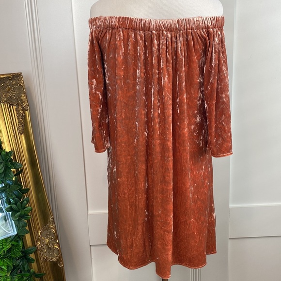 Blu Pepper Velvet off shoulder embroidered dress | Sz S - Picture 5 of 8